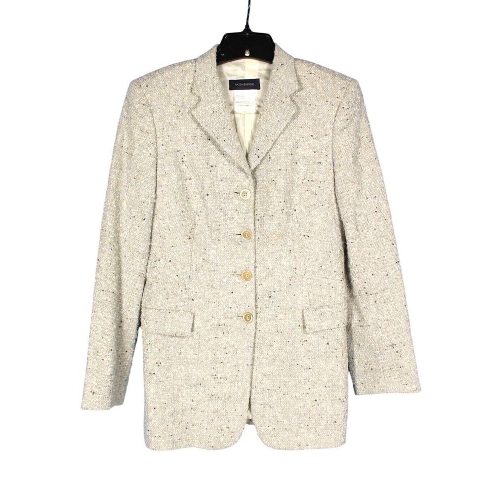 VTG PIAZZA SEMPIONE Beige/Blue WOOL ALPACA BLEND Button-Up BLAZER/JACKET Sz XS